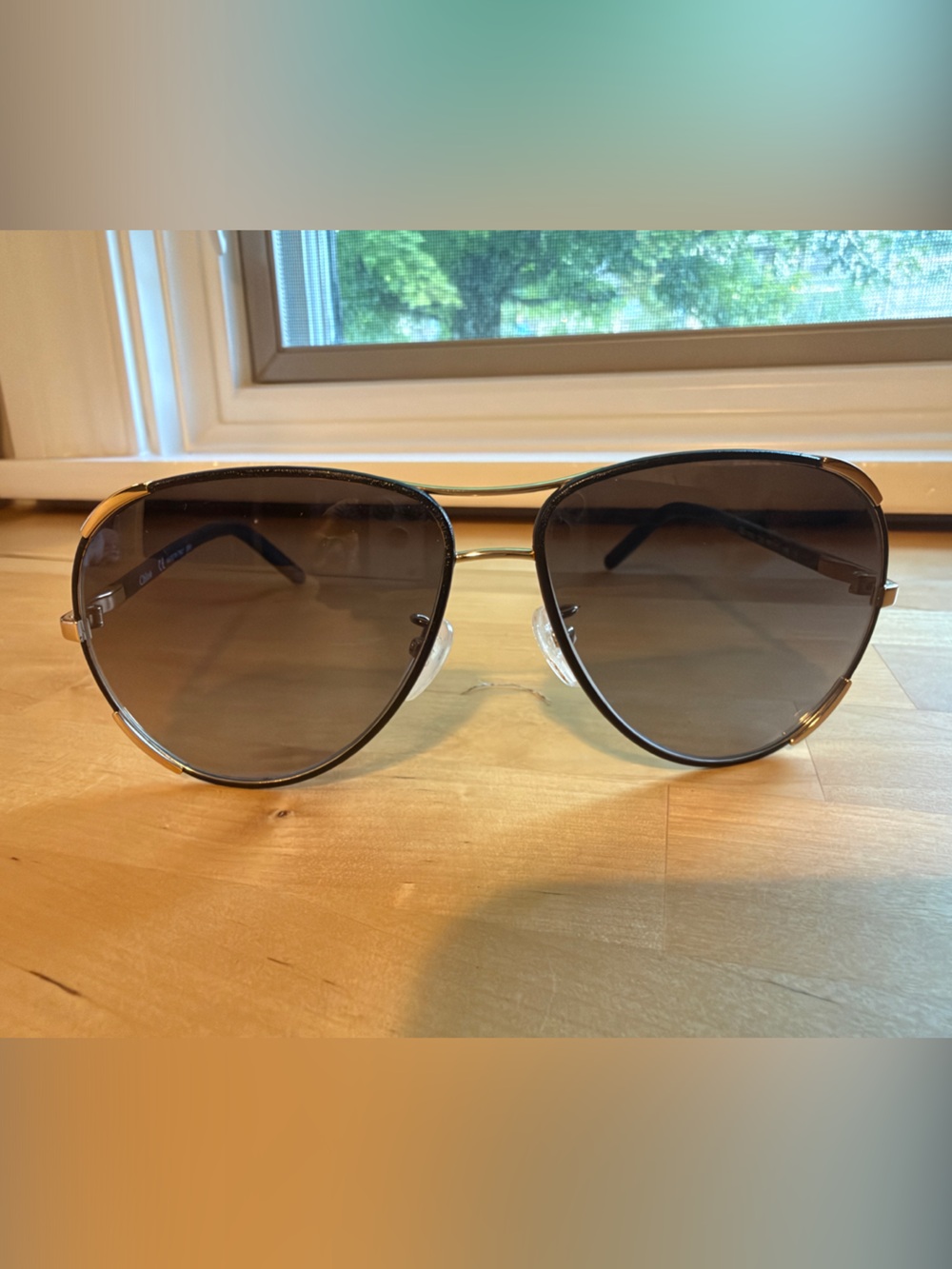 Chloe Aviator Sunglasses - Black Lens, Gold Frame